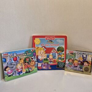 Fisher Price Little People Books; At Our School; Lets Go To The Zoo & New CD